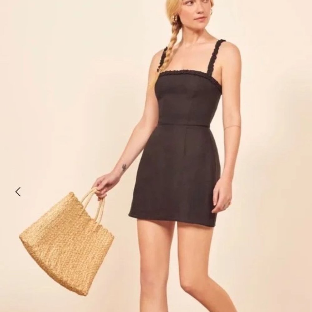 Reformation Janie Black Linen Mini Dress (6)
